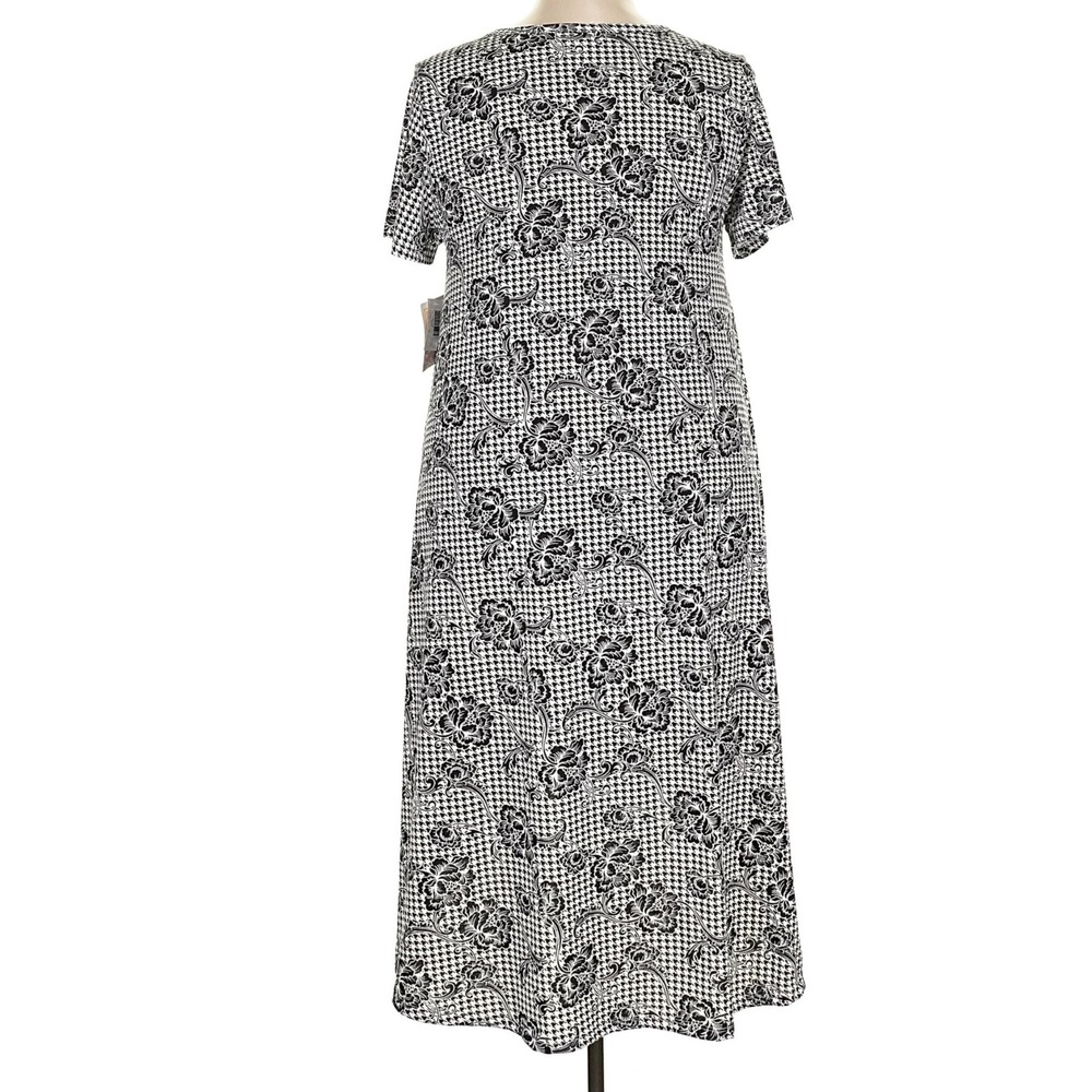 LuLaRoe Womens Dress Size 2XL Carly Black Houndstooth Roses Floral 2X XXL NWT - Picture 2 of 6